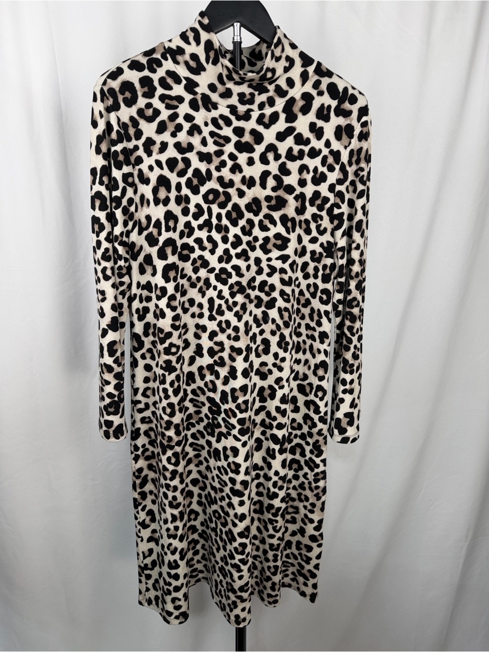 Chico's Leopard Print Long Sleeve Turtleneck Dress - Black & Cream